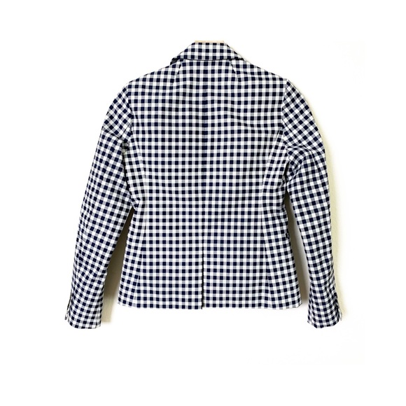 J CREW M2373 Gingham Blue White Blazer Jacket Checkered Double Button XS - Picture 3 of 8